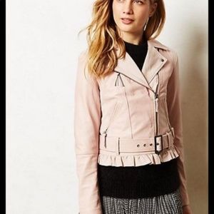 Anthropologie Elevenses Pink Leather Moto Jacket - Size M